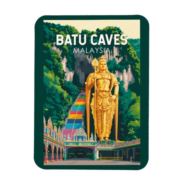 Íman Batu Caves Malaysia Illustration Travel Art Retro (Vertical)