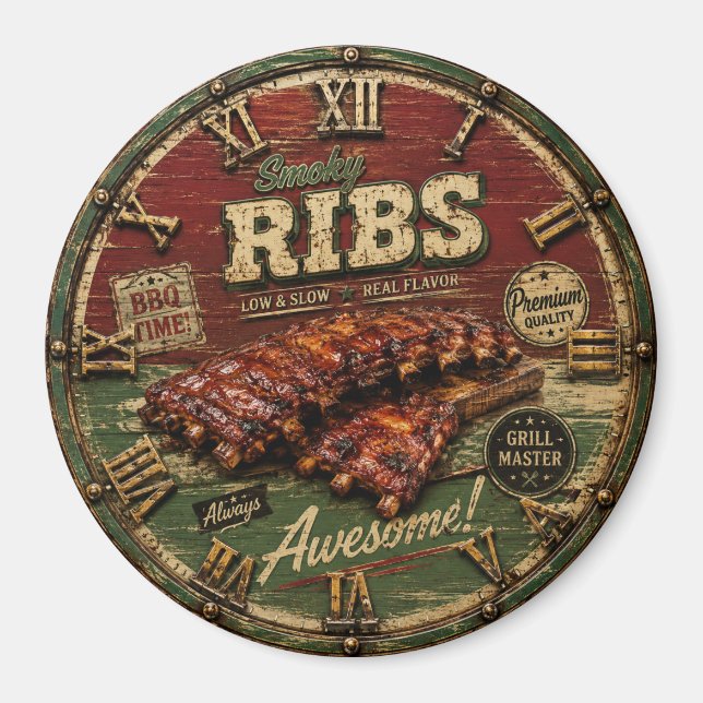 Íman BBQ Ribs Smokehouse Barbecue  Grill Master Gift (Frente)