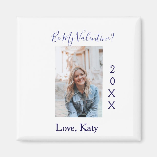 Íman Be my valentine love name purple year photo simple (Frente)