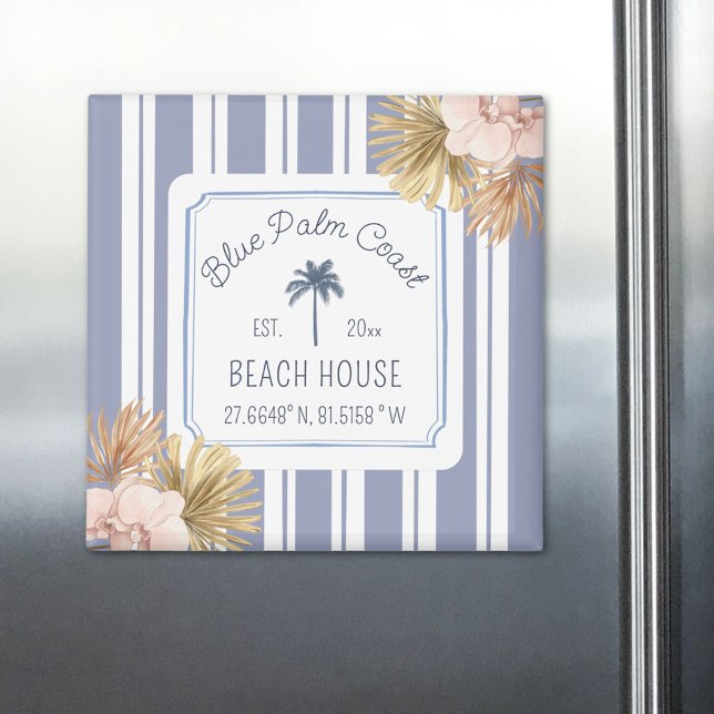 Íman Beach House Blue Stripes Coastal Boho Farmhouse (In situ)
