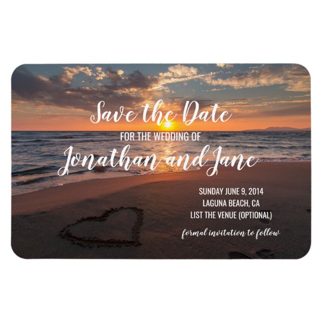 Íman Beach Ocean Wedding Heart Deluxe Salve a Data (Horizontal)