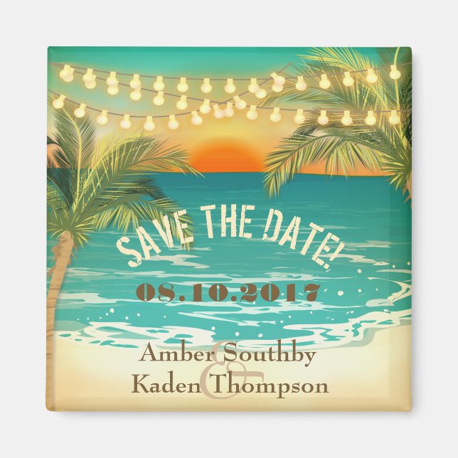 Íman Beach Sunset Wedding Save the Date (Frente)