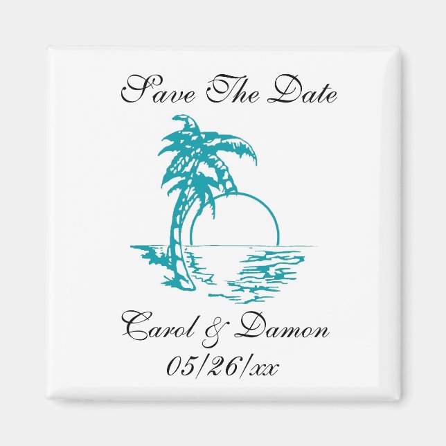 Íman Beach Weding Save The Date Palm Tree Sunset Magne (Frente)