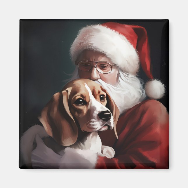 Íman Beagle com Papai Noel Natal Festivo (Frente)