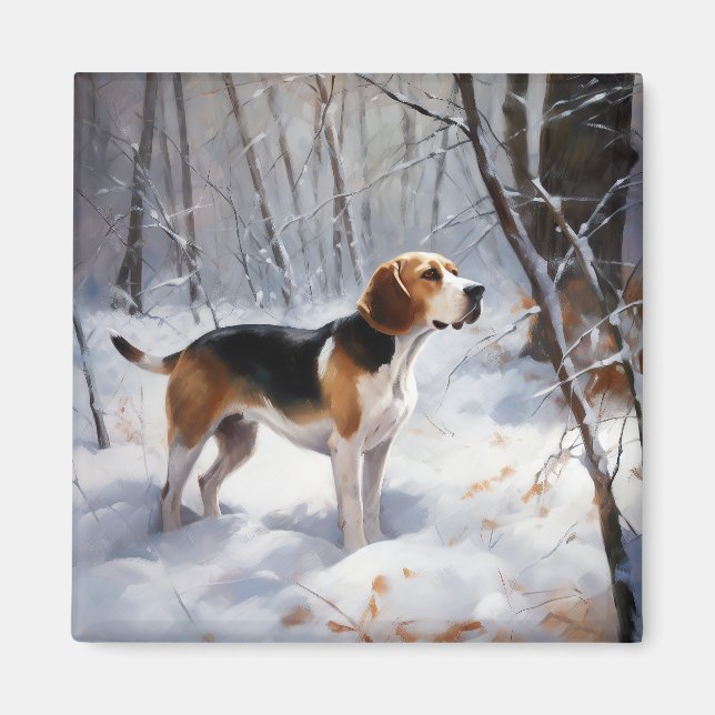 Íman Beagle Deixe-O Neve Natal (Frente)