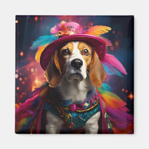 Íman Beagle em um chapéu de penas