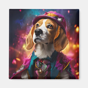 Íman Beagle em um chapéu rosa