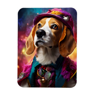 Íman Beagle em um chapéu rosa