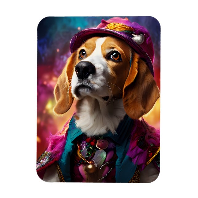 Íman Beagle em um chapéu rosa (Vertical)