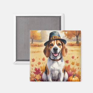 Íman Beagle Entre Folhas de Outono Arte de Ação de Graç