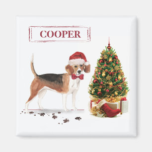 Íman Beagle Natal Divertido Cachorro com Árvore