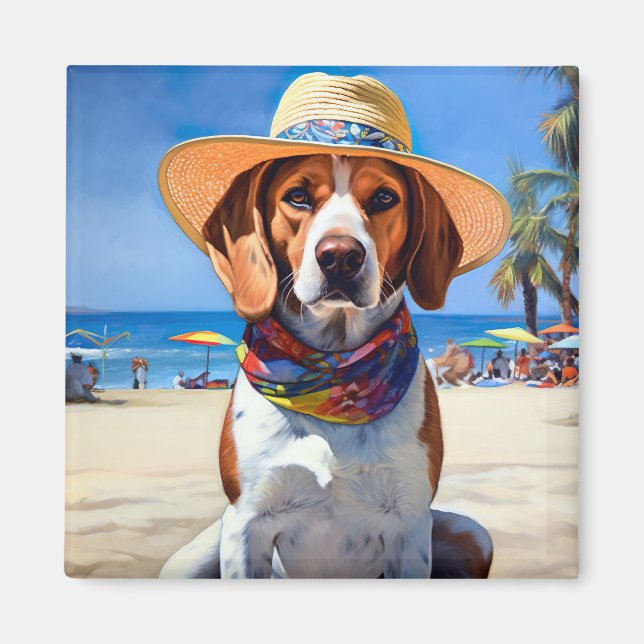 Íman Beagle on Beach, presente de verão para amantes de (Frente)