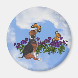 Íman Beagle Puppy Butterflies Flores Animal Magnet