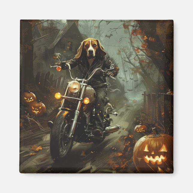 Íman Beagle Riding Motorcycle Halloween Scary (Frente)
