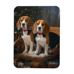 Íman Beagle Sleigh Natal Decoração Nevada