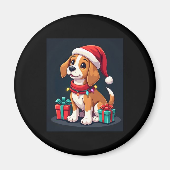 Íman Beagle Xmas Lighting Papais noeis Beagle Dog Natal (Frente)