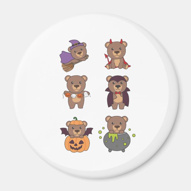 Íman Bear Halloween Bruxa Bruxa Diabo Pumpkin Figurume (Frente)