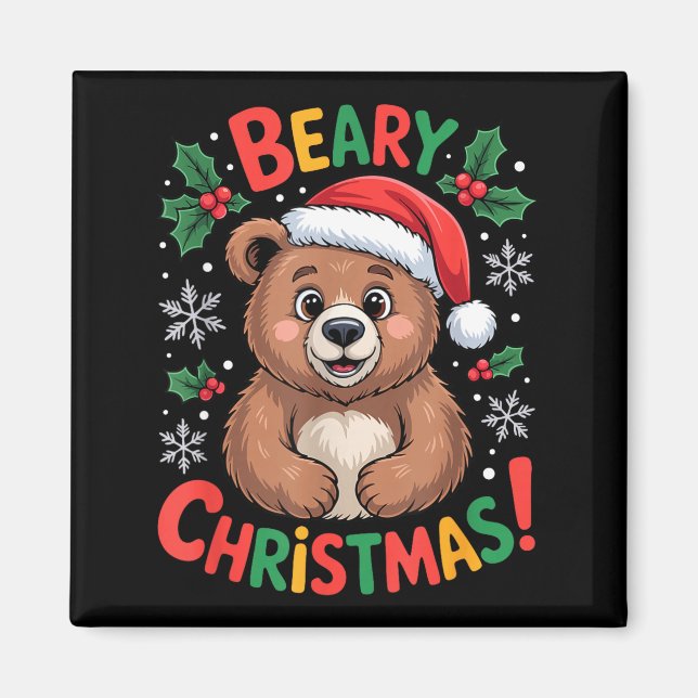 Íman Beary Christmas Cute Bear Santa Funny Holiday  (Frente)