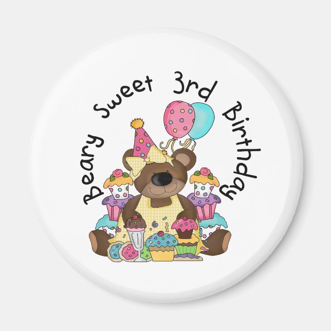 Íman Beary Sweet aniversário de 3 anos Camisetas e pres (Frente)