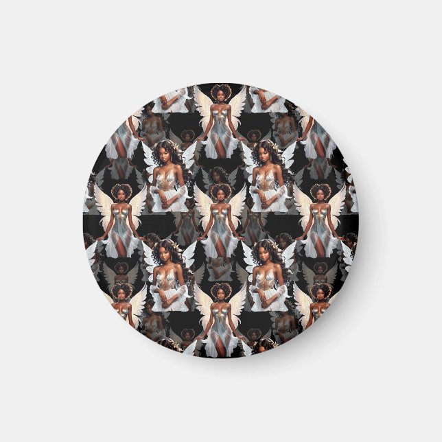 Íman Beautiful Black Girl Angels Pattern Design -Dark (Frente)