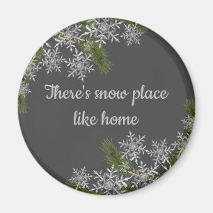 Íman Beautiful Gray Snowflake & Pine Winter Home Magnet
