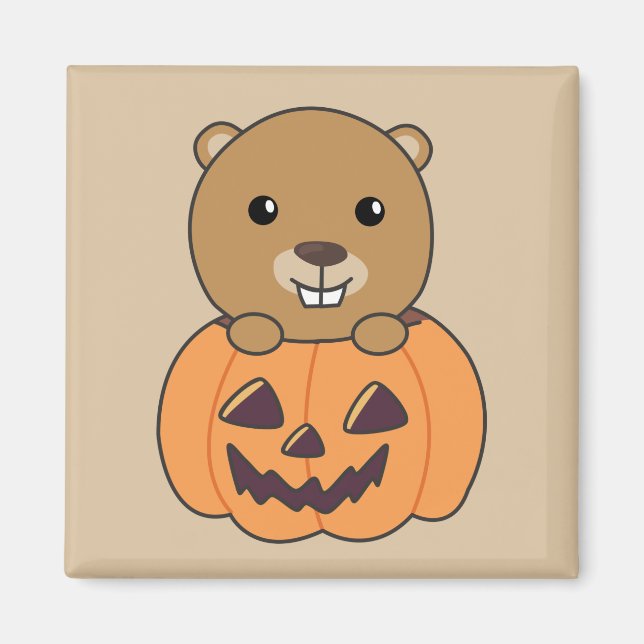 Íman Beaver No Pumpkin Sweet Beaver Feliz Halloween Mag (Frente)