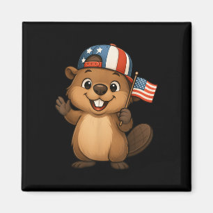 Íman Beaver USA Flag 4 de julho Dia da Independência Bo