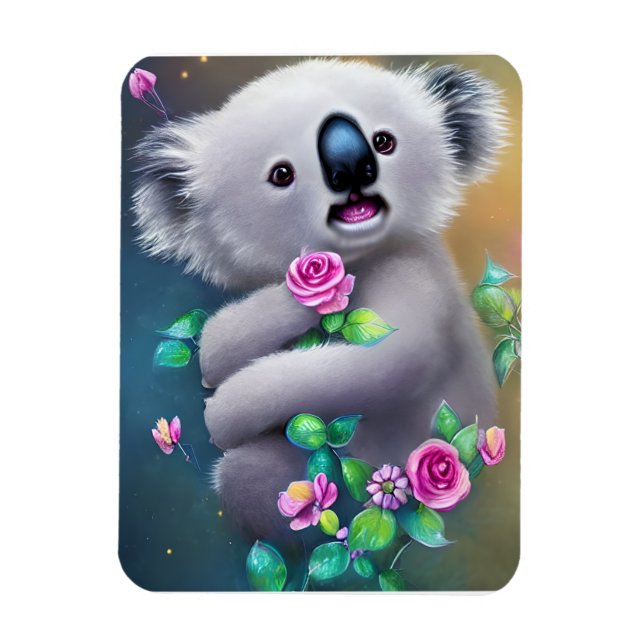 Íman Bebê Adorável Urso Koala com Flores (Vertical)