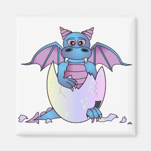 Íman Bebê bonito do dragão em ovo rachado - azul/roxo