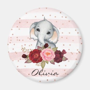 Íman Bebê de aquarela, elefante, cor-de-rosa,