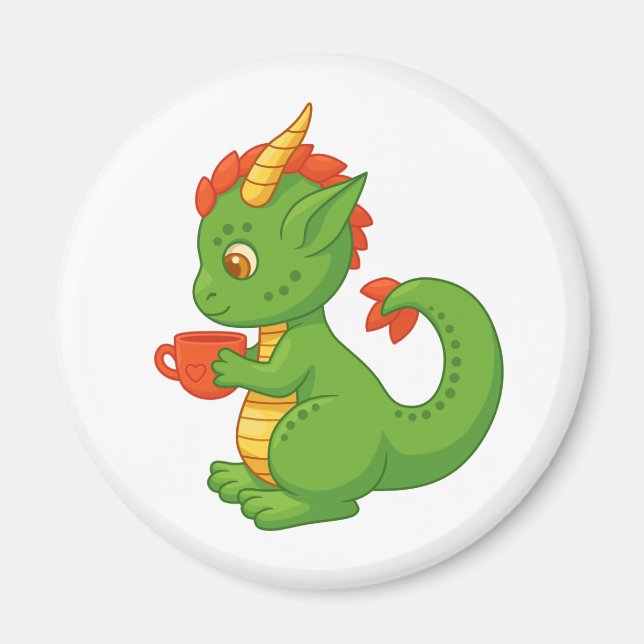Íman Bebê Dragão Fofo Segurando Xícara (Frente)