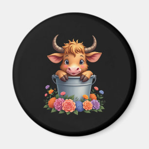 Íman Bebê Fofo Vaca das Terras Altas Com flores Bezerro