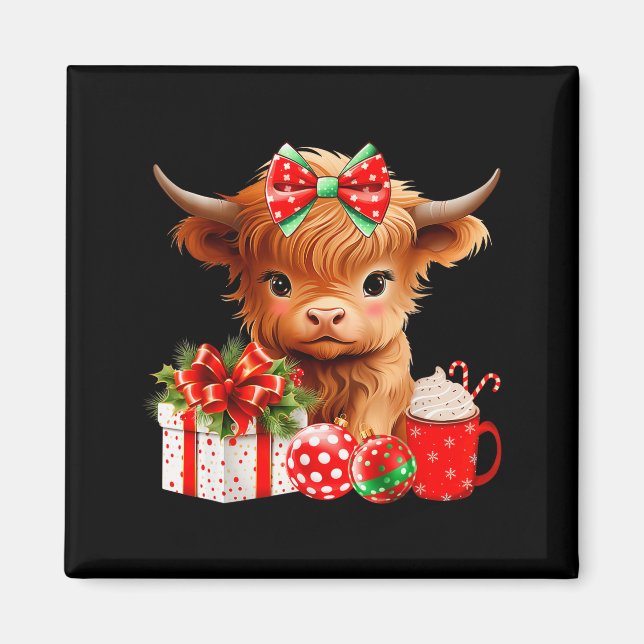 Íman Bebê Fofo Vaca das Terras Altas Feliz Natal Vaca d (Frente)