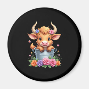 Íman Bebê Fofo Vaca Highland Com flores Bezerro Animal