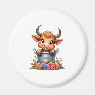 Íman Bebê Fofo Vaca Highland Com flores Bezerro Animal