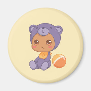 Íman Bebê Garota Roxinha Roupa de Urso Roxo, macacão