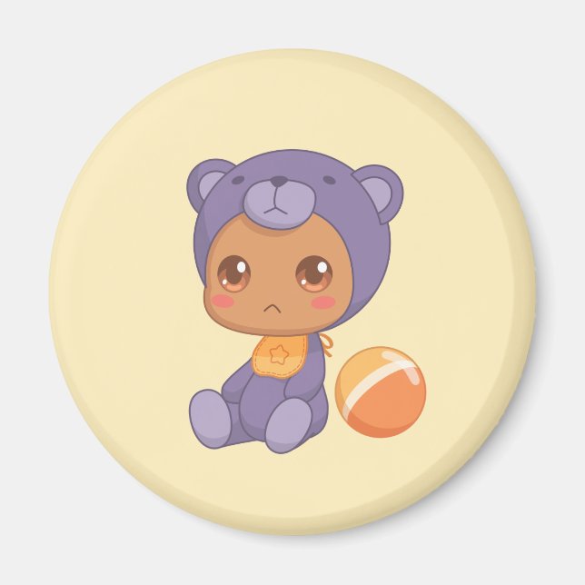 Íman Bebê Garota Roxinha Roupa de Urso Roxo, macacão Am (Frente)
