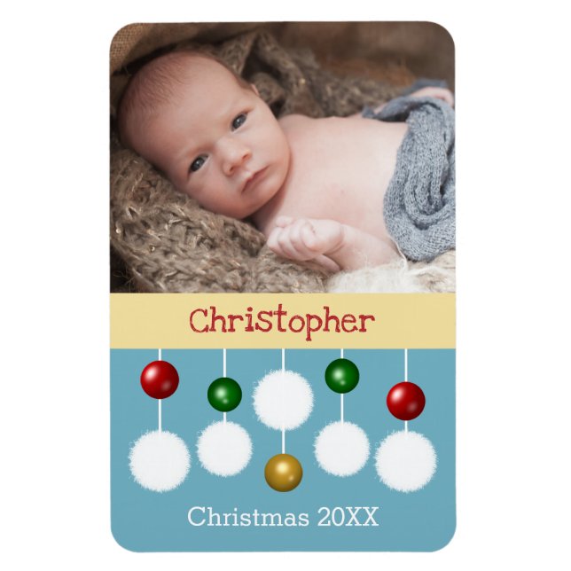 Íman Bebê Natal ano guardar foto azul (Vertical)
