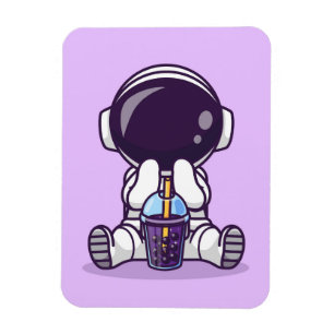 Íman Bebendo de astronauta Boba Tea Illustration Magnet