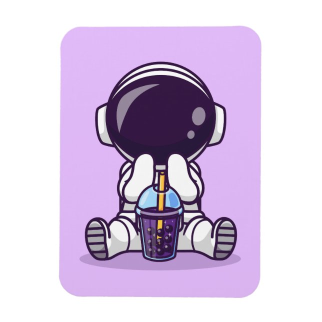 Íman Bebendo de astronauta Boba Tea Illustration Magnet (Vertical)