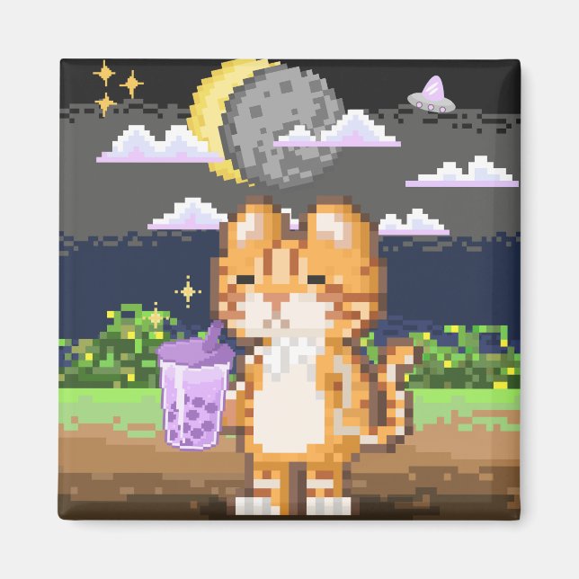 Íman Bebendo de gato Boba Tea Alienígena Eclipse Magnet (Frente)