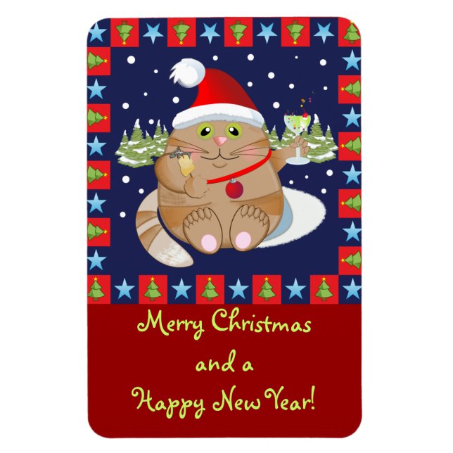 Íman Bebendo de gato um coquetel + texto imã de Natal (Vertical)