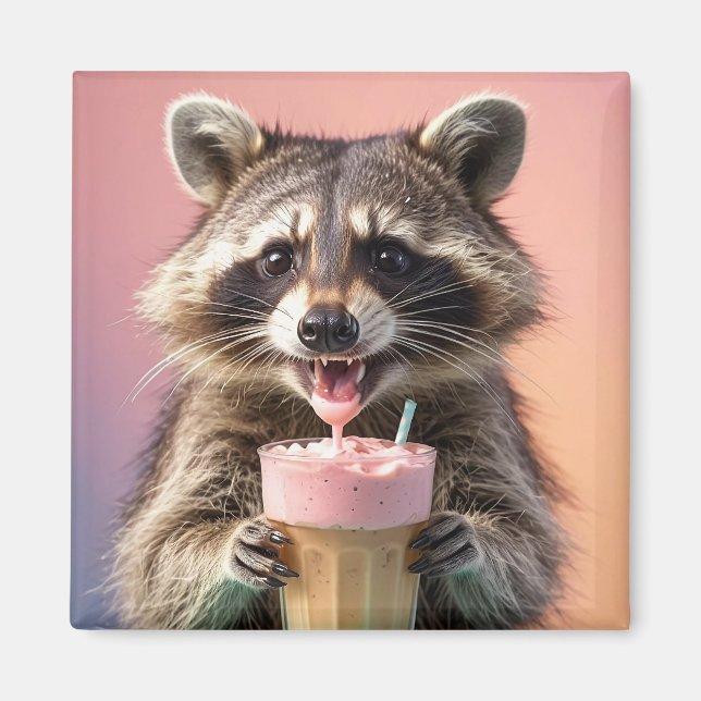 Íman Bebendo Raccoon Cute Milkshake (Frente)