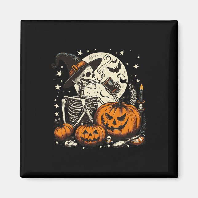 Íman Bebendo Skeleton Pumpkin Halloween Mulheres (Frente)