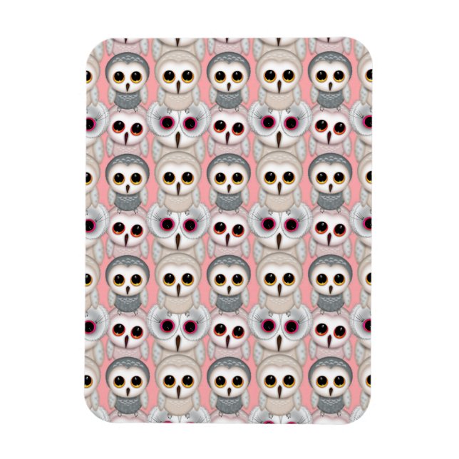 Íman Bebês Corujas em Padrão Rosa (Vertical)