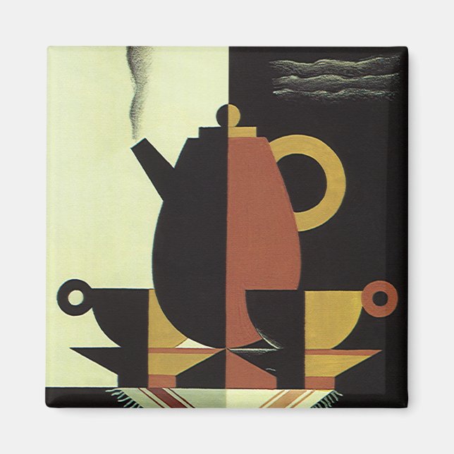 Íman Bebidas de Drinks Vintage Cafeteira com Xícaras (Frente)