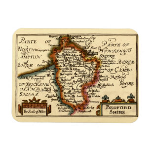 Íman Bedfordshire County England Antigo Mapa Antiquário