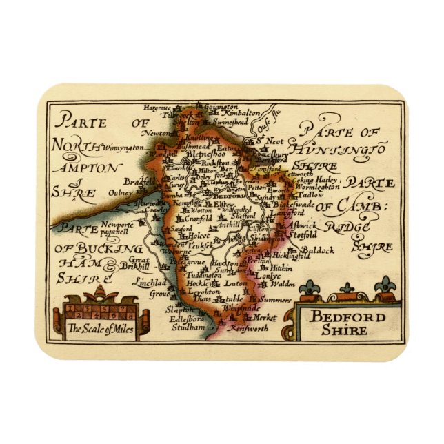 Íman Bedfordshire County England Antigo Mapa Antiquário (Horizontal)