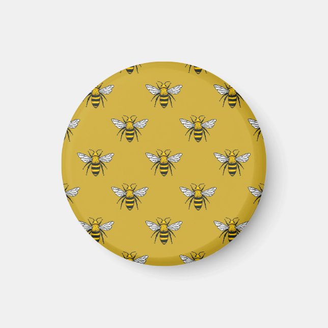 Íman Bee Haven: Padrão Amarelo Vintage (Frente)