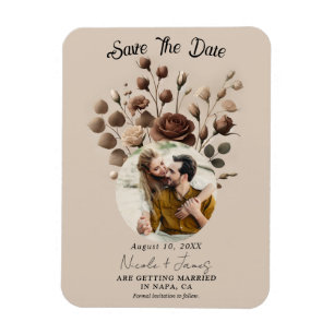 Íman Bege Marrom Floral Mocha Mousse Salvar a Data